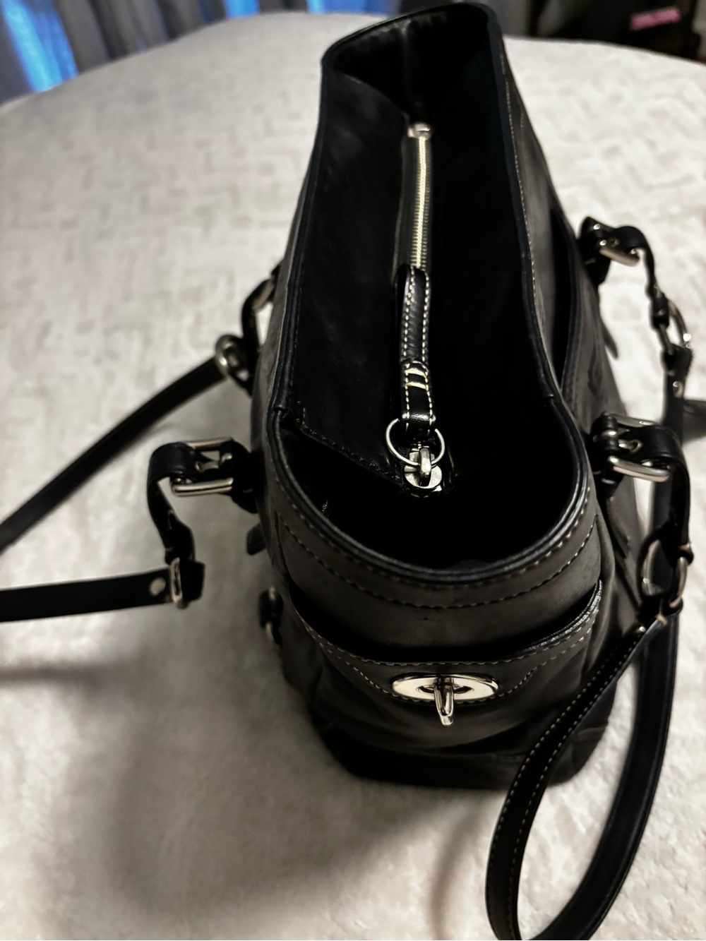 Coach Black Leather Tote with Silver Hardware - Picture 2 of 12
